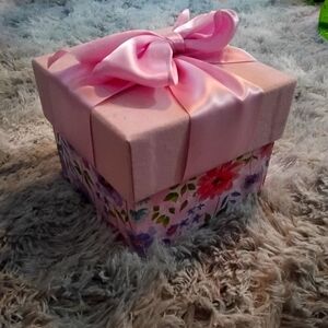 Floral Storage Box with Pink Ribbon